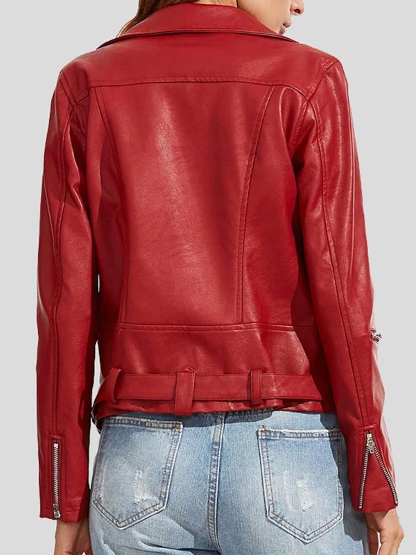 Womens Wear Red Leather Biker Jacket